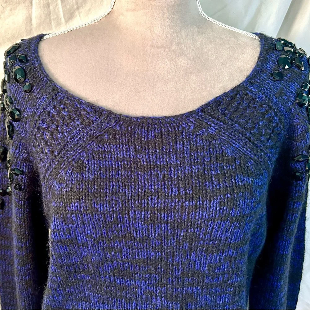 Victoria’s Secret Blue, Black Beaded Boatneck Sweater, Size S - Picture 4 of 10